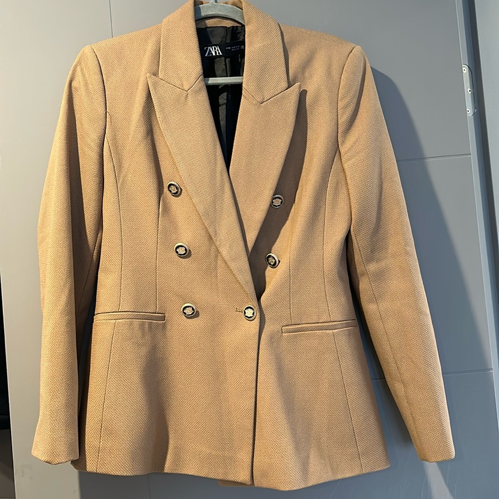 Zara Camel Double Breasted Blazer Size M